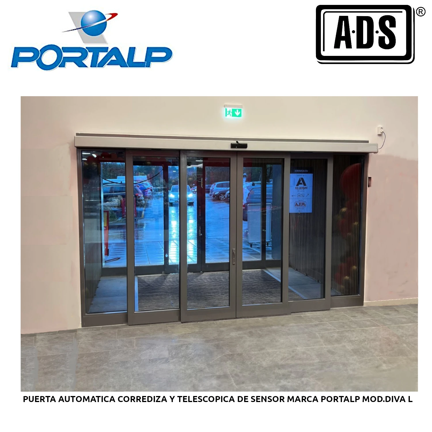 PUERTA AUTOMATICA CORREDIZA DE SENSOR CON ANTIPANICO INTEGRAL TIPO SO-SX-SX-SO MARCA PORTALP MOD.DIVA L.